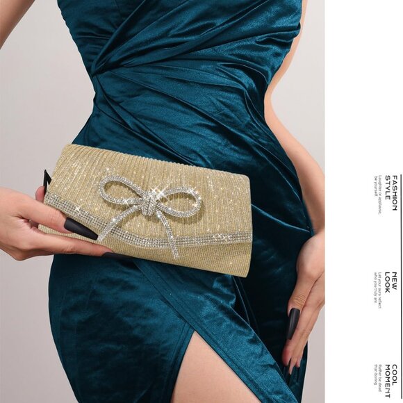 Sparkly Bow Evening Clutch Bag Rhinestone Dressy Purses for Weddings Prom - Picture 5 of 8